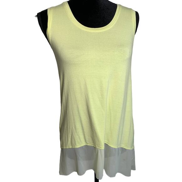 Black Label Lemon Yellow Sheer Inset Sleeveless Tank Top Sz 0 - Picture 1 of 4